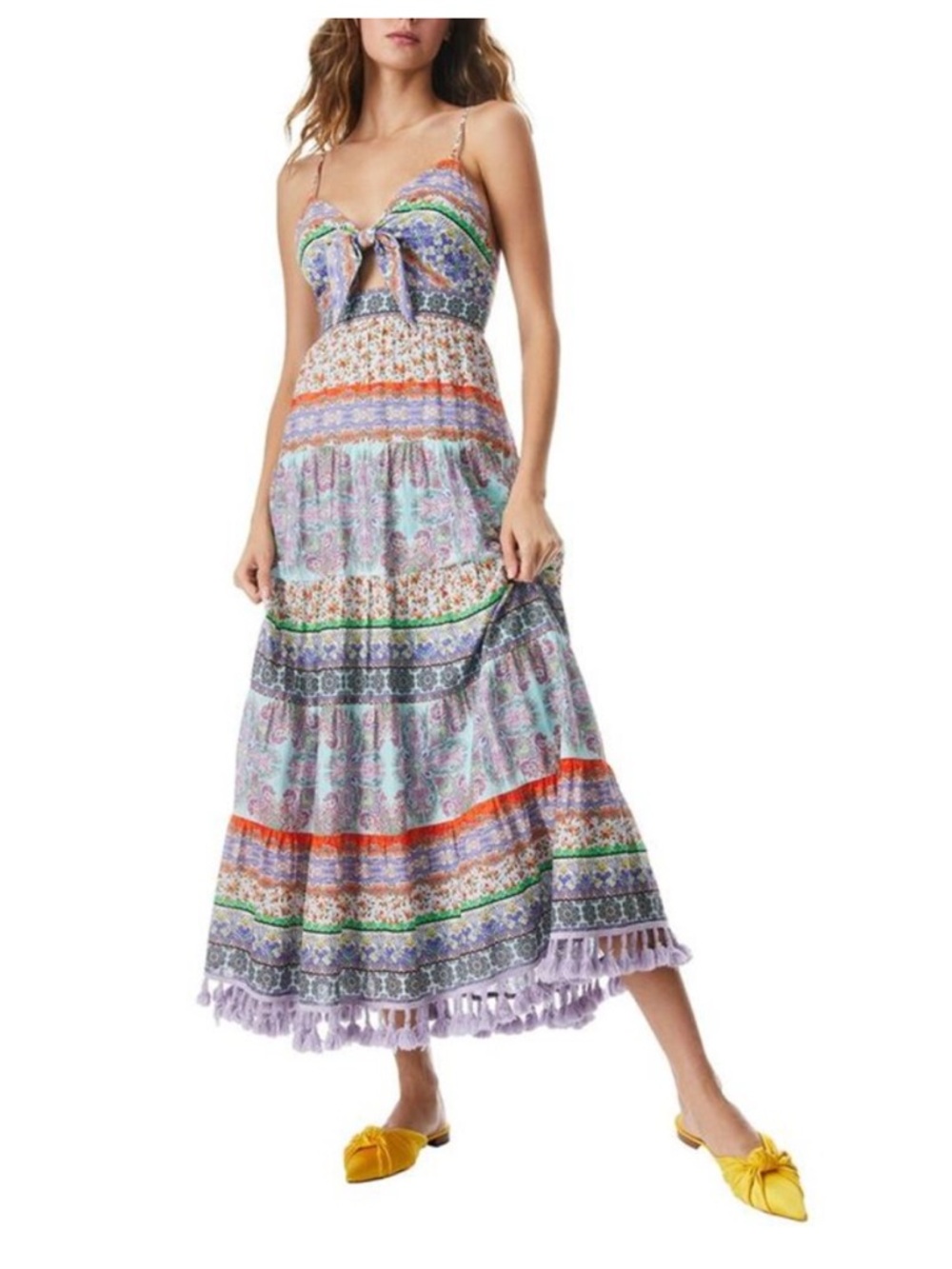 Alice + Olivia minka tie front maxi dress multicolored spaghetti straps floral 4
